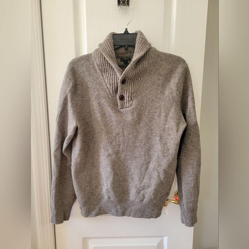 J.Crew Men's Lambswool Shawl-Collar Pullover Grandpacore Sweater Oatmeal Medium